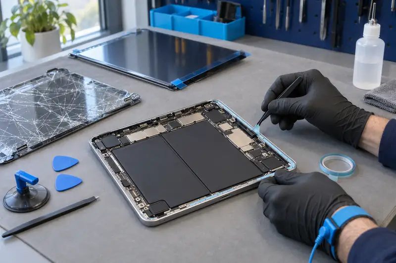 Open tablet met schermbladvervanging in atelier Mister Genius